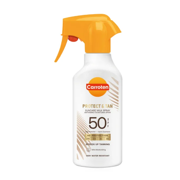 Carroten Protect &amp; Tan Milk Trigger SPF 50 - Solcreme med Glow, 270 ml