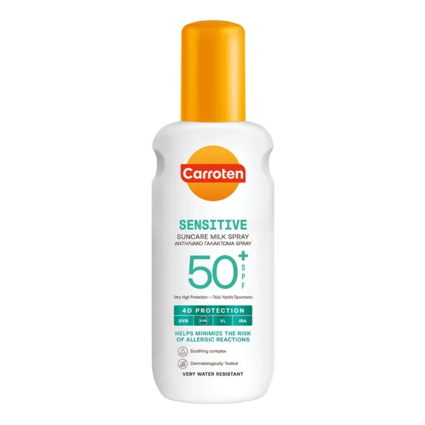 Carroten Sensitive Milk Spray SPF 50+ - Solspray til Sensitiv Hud, 200 ml